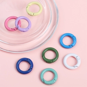 Colorful round alloy spring ring keychains in matte candy colors for DIY accessories