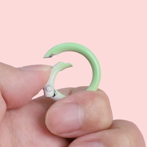 Light green gradient circular alloy snap hook key ring shown in open position