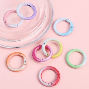 Colorful macaron gradient round metal spring snap hooks for DIY keychain accessories