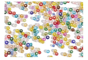 Macro shot of 450g bulk mixed color silver-lined glass beads for DIY jewelry making