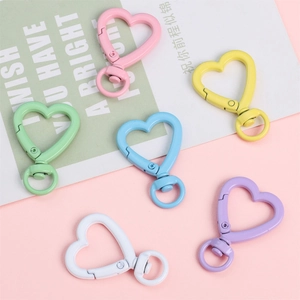 Colorful heart alloy spring clasps for DIY keychains in six macaron pastel colors