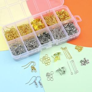 DIY oorbellen maken set met goud- en zilveren haken en ringen in 10-vaks opbergdoos