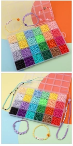 24-compartment storage box filled with colorful acrylic beads and DIY bracelet supplies