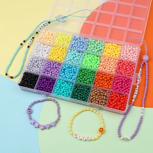 24-grid DIY jewelry kit with colorful 4mm acrylic beads and letter charms in storage box