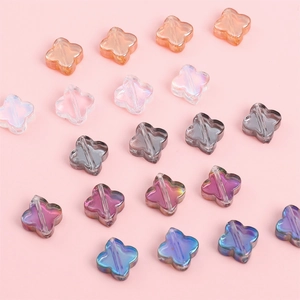 Colorful 10mm glass clover beads with iridescent finish for DIY jewelry making