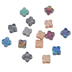10mm multi-colored four-leaf clover glass beads with iridescent finish for DIY jewelry