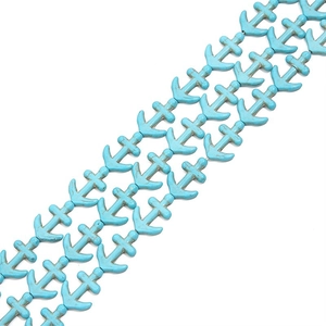 Blue synthetic turquoise anchor shaped beads with dark veined texture for DIY jewelry