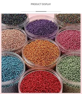 Top view of colorful 2mm to 4mm glass seed beads in clear jars for DIY jewelry making