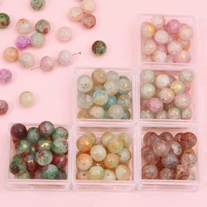 Perle in vetro cracklé da 10mm con foglia d'oro per creazione di gioielli fai da te