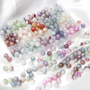 Perles en verre craquelé de 10mm dans une boîte de rangement de 15 cases pour bijoux DIY
