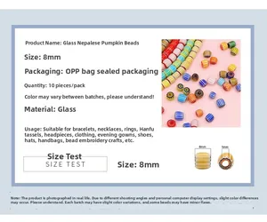Detail of 8mm millefiori glass pumpkin beads with size dimensions for DIY jewelry making