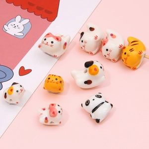 Hand Painted Ceramic Animal Loose Beads Cute Cat Panda Tiger Shape Porcelain Spaced Beads For Jewelry Making DIY Handcrafted Bracelets Necklaces Accessores