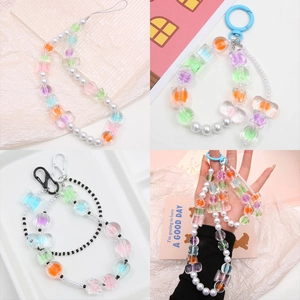 Lot de chaînes de téléphone en perles acryliques colorées avec formes cœur et bonbon