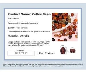 Macro detail of acrylic coffee bean beads measuring 11x8mm for DIY jewelry making