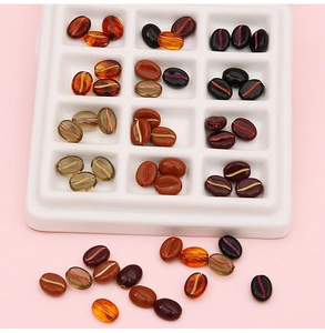 Detailed view of colorful acrylic coffee bean beads for DIY jewelry and phone chains