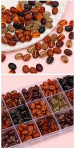 Macro view of vintage acrylic coffee bean beads with gold lines for DIY jewelry craft