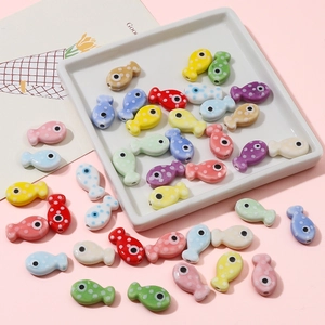 Ceramic Animal Loose Beads For DIY Jewelry Making Hand Painted Glazed Porcelain Fish Cat Paw Panda Beads For Necklace Bracelet Craft Supplies