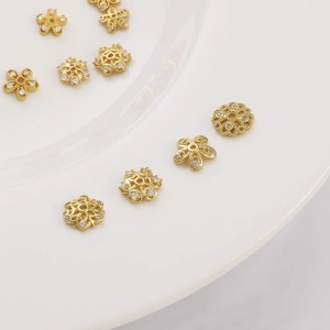 Golden flower and snowflake spacer beads with cubic zirconia for DIY jewelry making