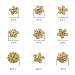 14K gold plated flower charms with zircons for jewelry making, 8mm to 10mm sizes