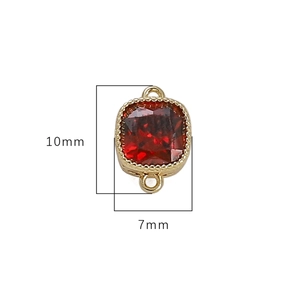 Ciondolo connettore zircone rosso quadrato placcato oro 14k di misura 10mm x 7mm
