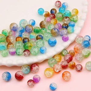 Crackle Glass Beads Round Ice Cracked Loose Beads For DIY Bracelet Necklace Jewelry Making Handmade Craft Accessory