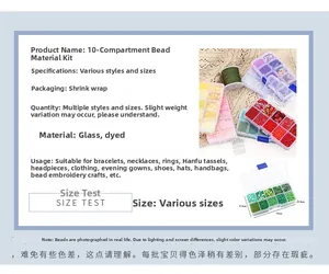 Vue détaillée du kit de perles de rocaille à 10 cases avec aiguilles pour bijoux DIY