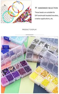 Macro view of 10-grid jewelry making kit with colorful seed beads and sequins