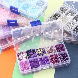 Kit bijoux DIY 10 compartiments avec perles colorées et paillettes en boîte plastique