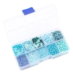 Kit de perles bleues DIY en boîte à 10 compartiments pour bijoux créatifs