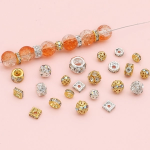 Copper Rhinestone Spacer Beads Hollow Flower Ball DIY Jewelry Accessories For Bracelet Necklace Making Gold Silver