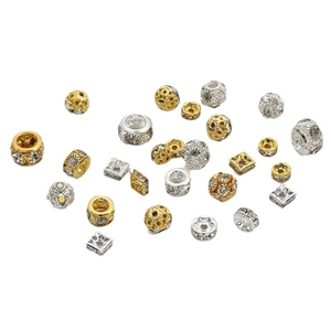 Sparkling crystal bead charms in gold and silver for DIY jewelry bracelet making