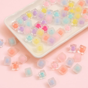 Pastel frosted cube beads with inner colorful pearls for DIY handmade jewelry crafting
