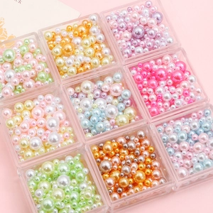 Colorful ABS imitation pearl beads set in plastic boxes for DIY crafts and decorations