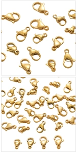 Detailed close-up of bulk golden stainless steel lobster clasps for DIY jewelry making