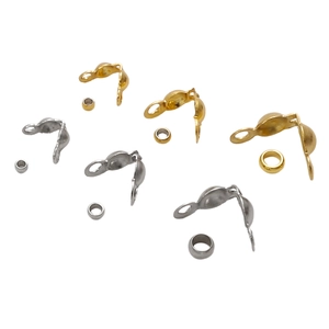 Gold and silver stainless steel fold-over crimp beads set for DIY jewelry making
