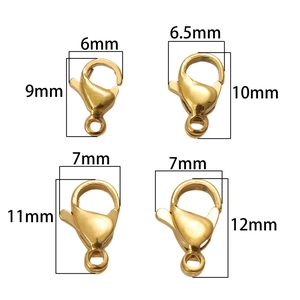 Golden stainless steel lobster clasps in four sizes for jewelry making and necklace DIY