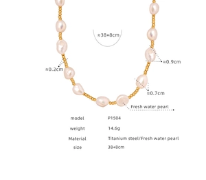 Details der Perlenkette aus Titanstahl mit Barockperlen und 38+8 cm Länge