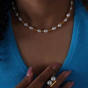 Barock Süßwasser Künstliche Perle Halskette Für Damen Edelstahl Spleißen Gold Überzogen Künstliche Perlen Schlüsselbeinkette Mode Schmuck Zubehör