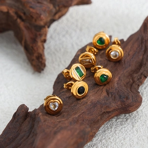 Boucles d'oreilles vintage en acier plaqué or 18k avec pierres en zircone colorées