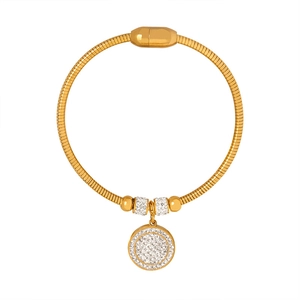 Elegante bracciale a catena serpente dorata con ciondolo a disco pavé di strass brillanti