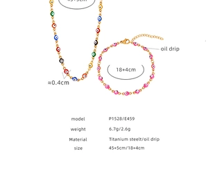 Titanium steel evil eye jewelry set dimensions including necklace and bracelet lengths