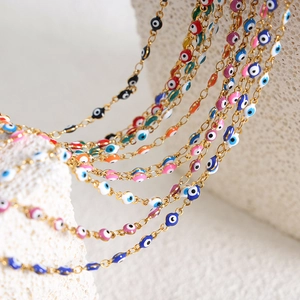 Colorful Evil Eye bead necklaces and bracelets in 18k gold-plated stainless steel