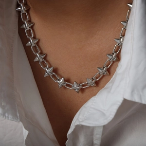 Punk Rivet Spike Chain Necklace Titanium Steel Spliced Link Choker For Men Women Hip Hop Streetwear Jewelry Accessory