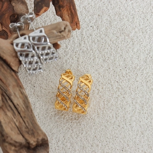 Titanium steel geometric hollow earrings with Czech crystals in gold and silver set