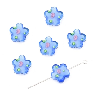 Blue retro irregular glass plum flower beads for DIY jewelry making and handmade crafts