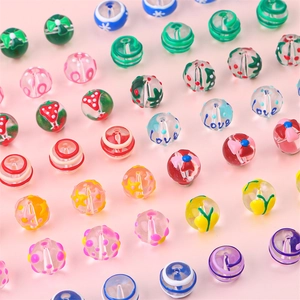 Colorful hand-painted glass heart and stripe beads for DIY bracelet jewelry making