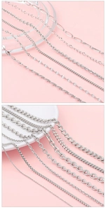 Macro detail of various Y2K silver stainless steel chains for DIY jewelry making