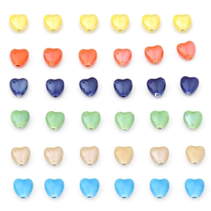 6x6 matrix of colorful ceramic heart beads for DIY jewelry making in polished candy colors