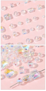 Macro shot of AB iridescent heart and faceted glass beads for DIY jewelry making