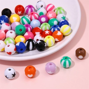 Bunte Acryl Rundperlen Für DIY Schmuckherstellung Herz Stern Streifen Punktmuster Lose Zwischenperlen Für Armband Halskette Zubehör
